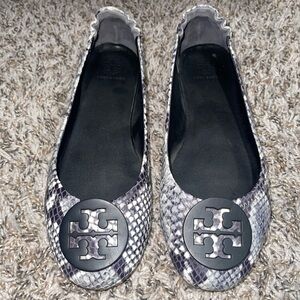 Tory Burch Snake Skin Minnie Travel Flats!
